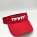 Red visor cap with 'STEWBY'S' logo.
