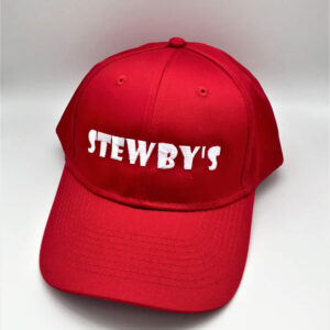 Red cap with STEWBY'S logo.