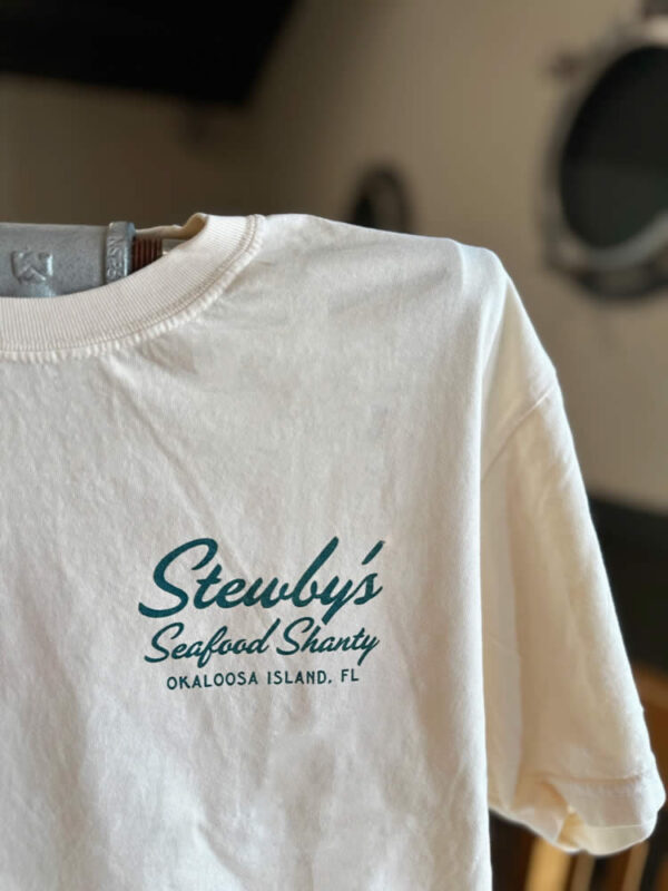 shirts_20241025_162818379750x1000 White T-shirt, Stewby's Seafood Shanty logo.