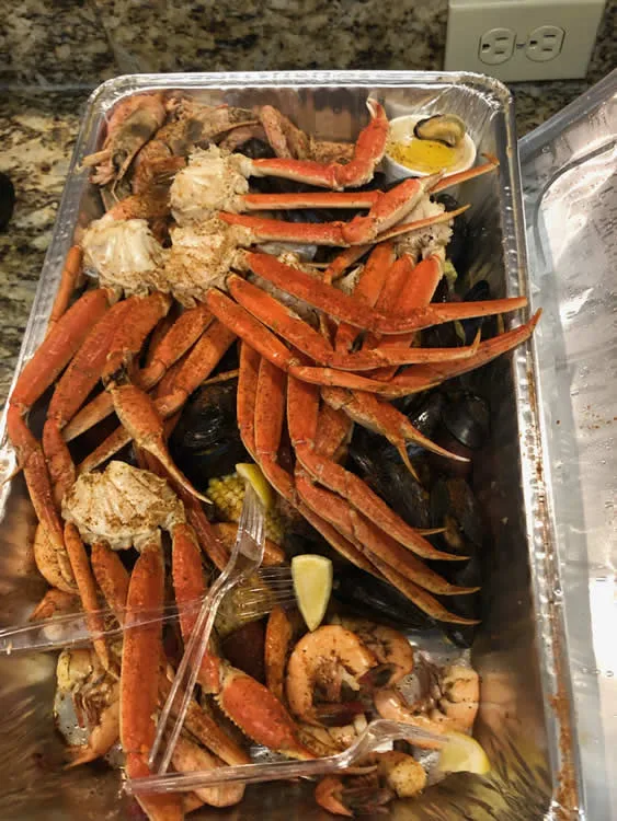 Seafood platter with crab legs and shrimp